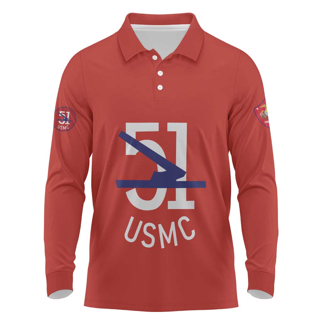 51 USMC Legacy Long Sleeve Polo Shirt Proud Montford Point Marines - African Pride
