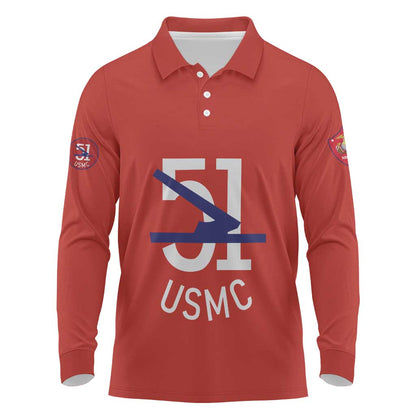 51 USMC Legacy Long Sleeve Polo Shirt Proud Montford Point Marines - African Pride