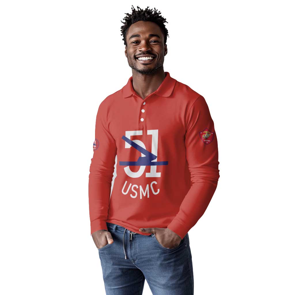 51 USMC Legacy Long Sleeve Polo Shirt Proud Montford Point Marines - African Pride