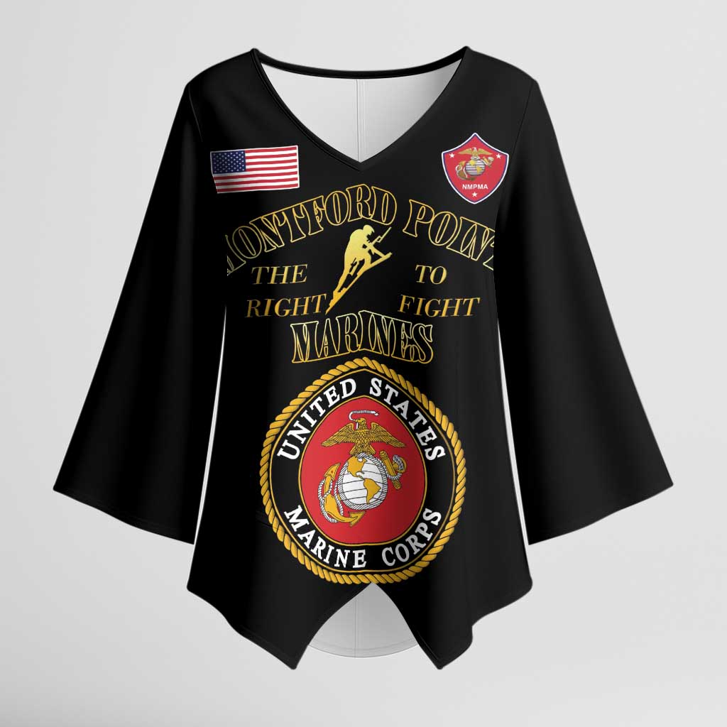 African American Marine Corps Legacy Kimono Sleeve Blouse Montford Point Heritage Black