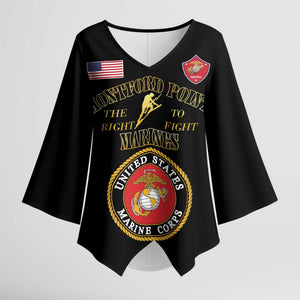 African American Marine Corps Legacy Kimono Sleeve Blouse Montford Point Heritage Black