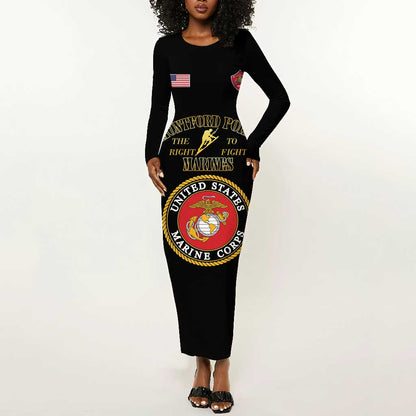 Montford Point Marines Long Sleeve Bodycon Dress African American Heroes Black - African Pride