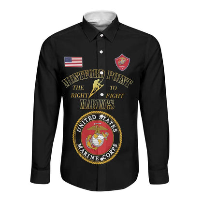 Montford Point Marines Long Sleeve Button Shirt African American Heroes Black - African Pride