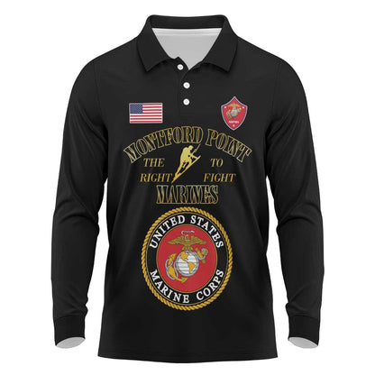 Montford Point Marines Long Sleeve Polo Shirt African American Heroes Black - African Pride