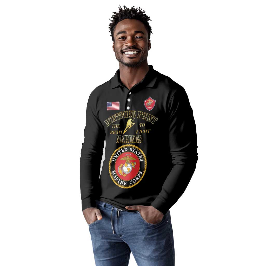 Montford Point Marines Long Sleeve Polo Shirt African American Heroes Black - African Pride