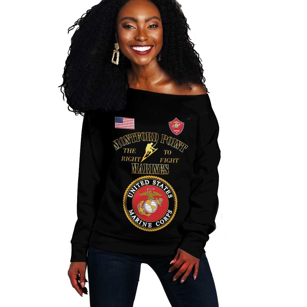 Montford Point Marines Off Shoulder Sweater African American Heroes Black - African Pride