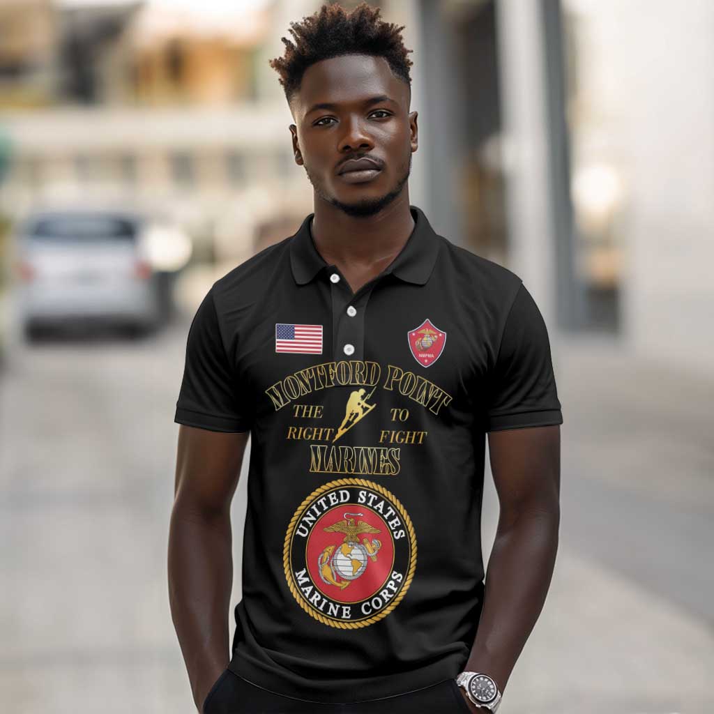 Montford Point Marines Polo Shirt African American Heroes Black - African Pride