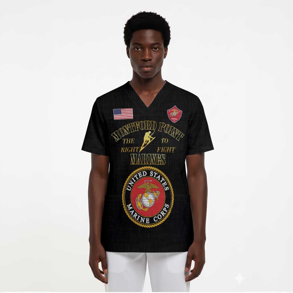 Montford Point Marines Scrub Top African American Heroes Black - African Pride