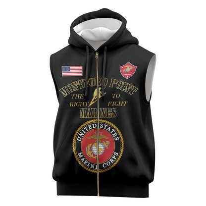 Montford Point Marines Sleeveless Zip Hoodie African American Heroes Black - African Pride