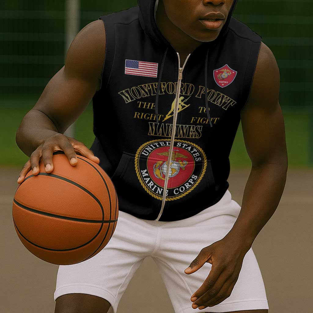 Montford Point Marines Sleeveless Zip Hoodie African American Heroes Black - African Pride