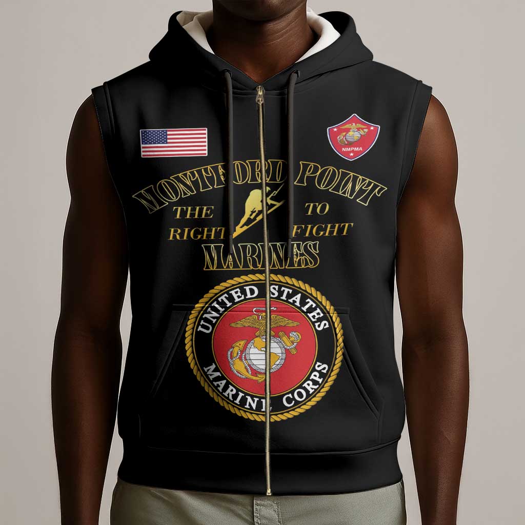 Montford Point Marines Sleeveless Zip Hoodie African American Heroes Black - African Pride