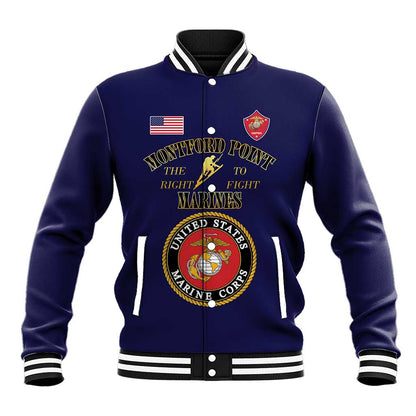 Montford Point Marines Baseball Jacket African American Heroes Navy Blue - African Pride