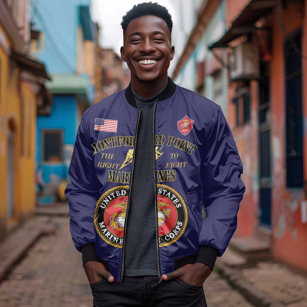Montford Point Marines Bomber Jacket African American Heroes Navy Blue - African Pride
