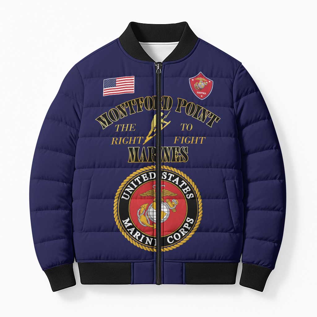 African American Marine Corps Legacy Bomber Puffer Jacket Montford Point Heritage Navy Blue