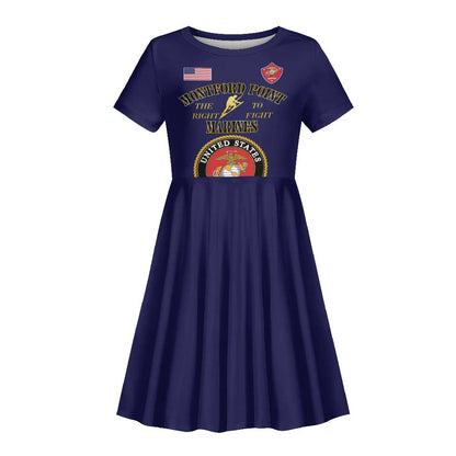 Montford Point Marines Kid Short Sleeve Dress African American Heroes Navy Blue - African Pride
