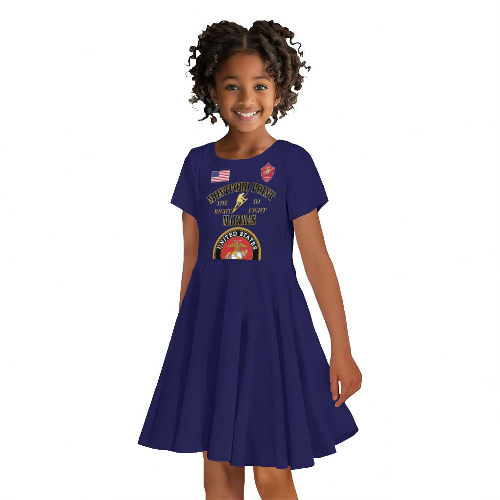 Montford Point Marines Kid Short Sleeve Dress African American Heroes Navy Blue - African Pride