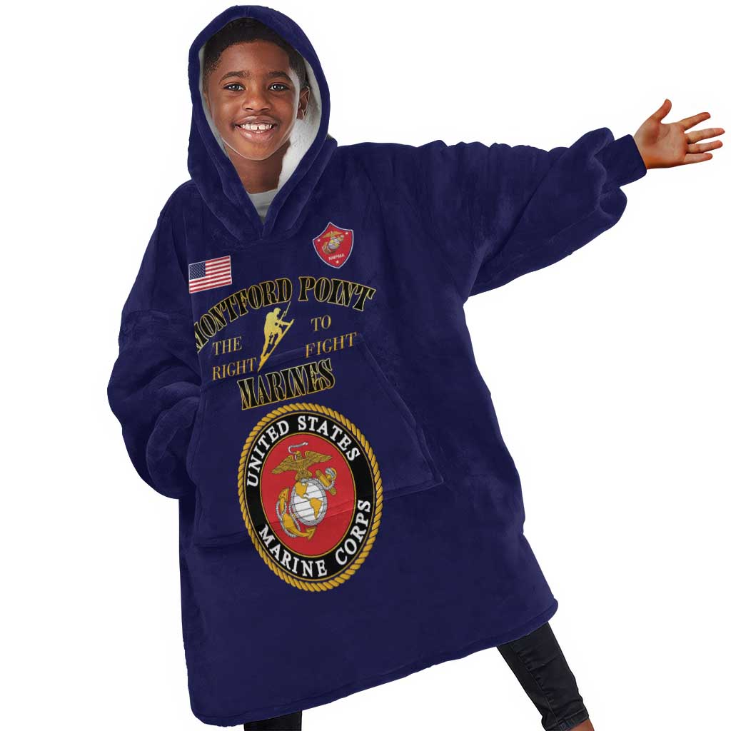 Montford Point Marines Kid Wearable Blanket Hoodie African American Heroes Navy Blue - African Pride