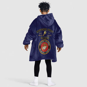 Montford Point Marines Kid Wearable Blanket Hoodie African American Heroes Navy Blue - African Pride