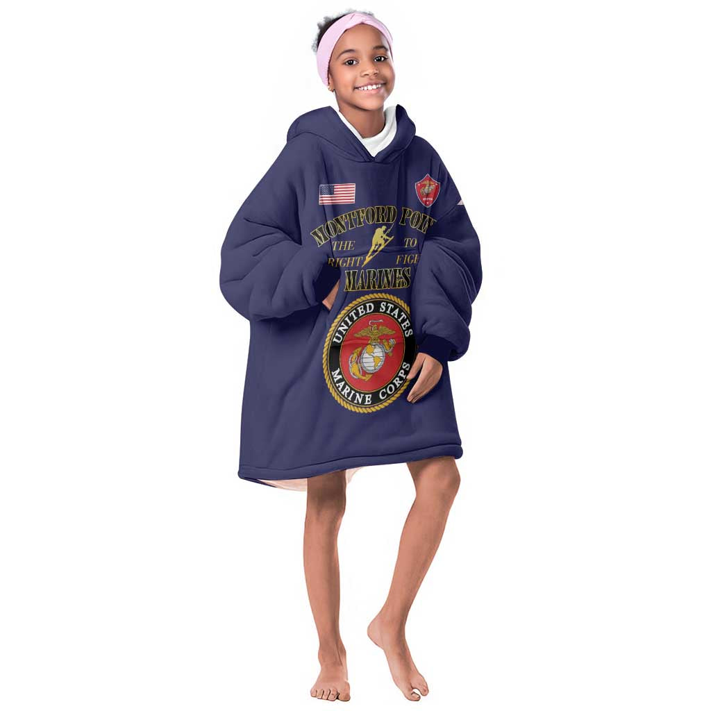 Montford Point Marines Kid Wearable Blanket Hoodie African American Heroes Navy Blue - African Pride