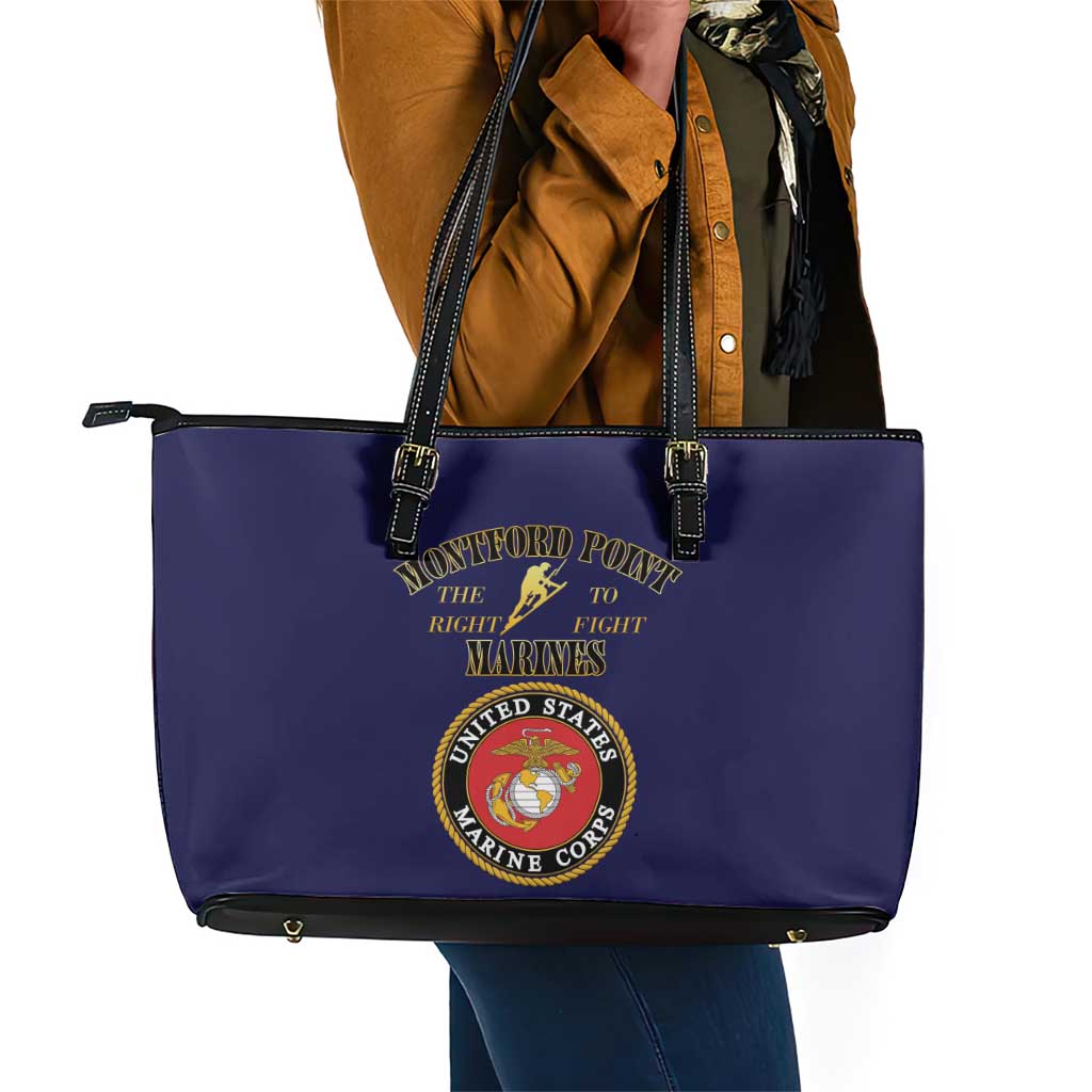 Montford Point Marines Leather Tote Bag African American Heroes Navy Blue - African Pride