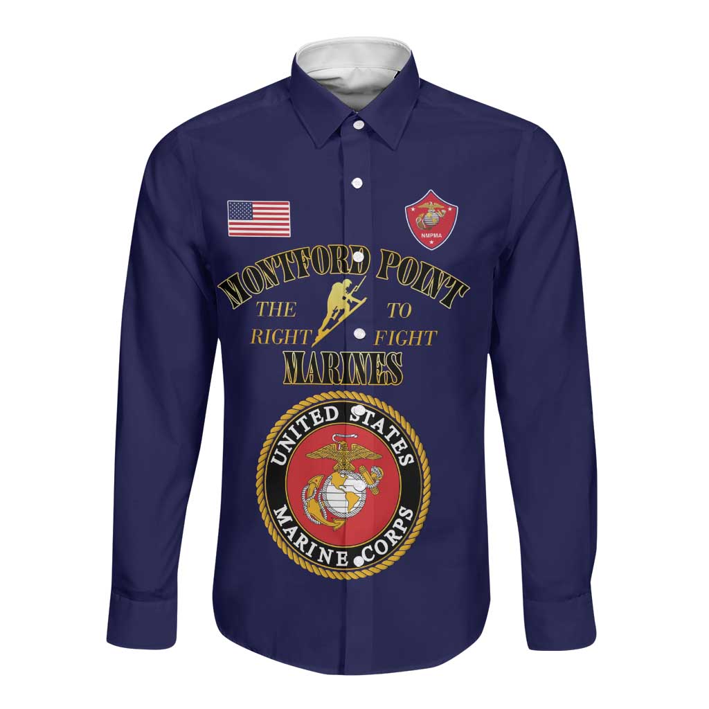 Montford Point Marines Long Sleeve Button Shirt African American Heroes Navy Blue - African Pride