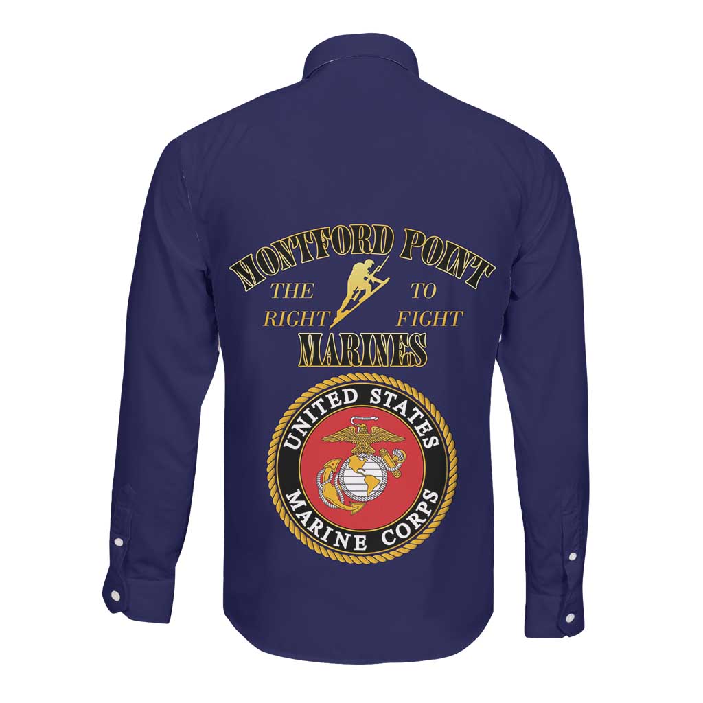Montford Point Marines Long Sleeve Button Shirt African American Heroes Navy Blue - African Pride