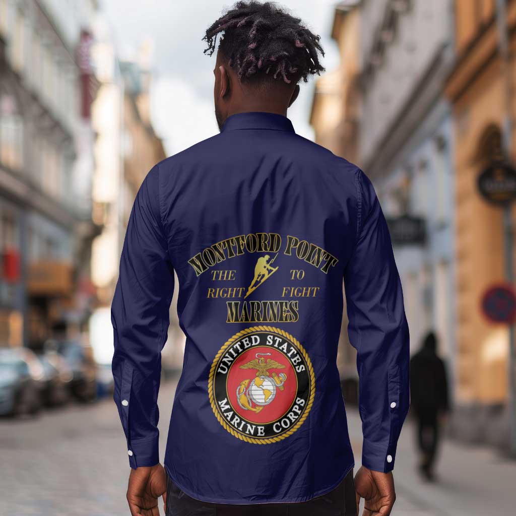 Montford Point Marines Long Sleeve Button Shirt African American Heroes Navy Blue - African Pride