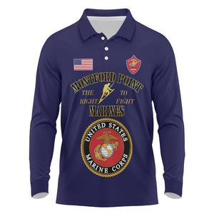 Montford Point Marines Long Sleeve Polo Shirt African American Heroes Navy Blue - African Pride