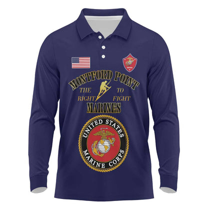 Montford Point Marines Long Sleeve Polo Shirt African American Heroes Navy Blue - African Pride