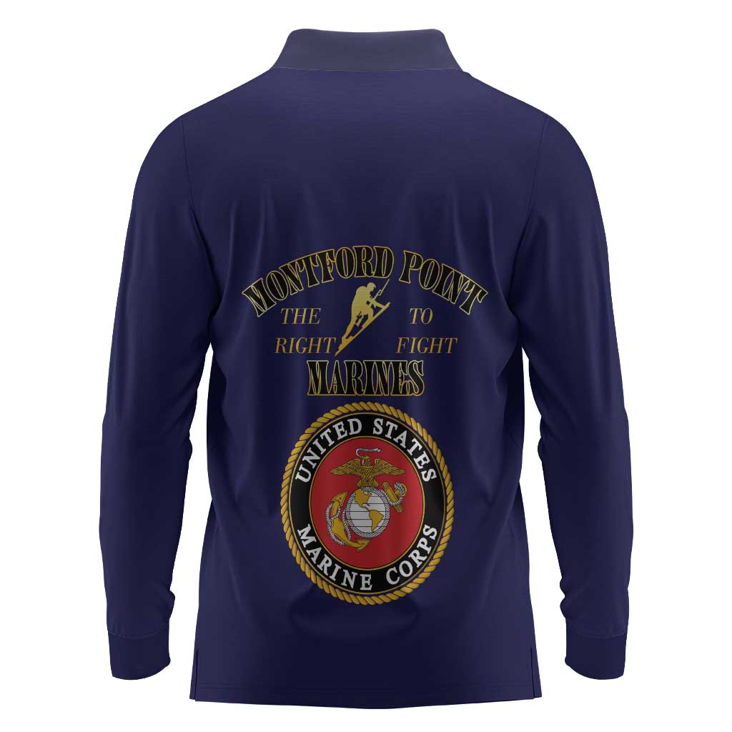 Montford Point Marines Long Sleeve Polo Shirt African American Heroes Navy Blue - African Pride