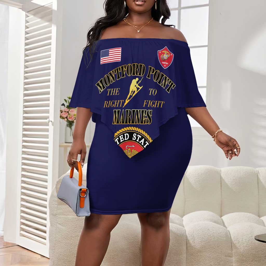 Montford Point Marines Off Shoulder Short Dress African American Heroes Navy Blue - African Pride