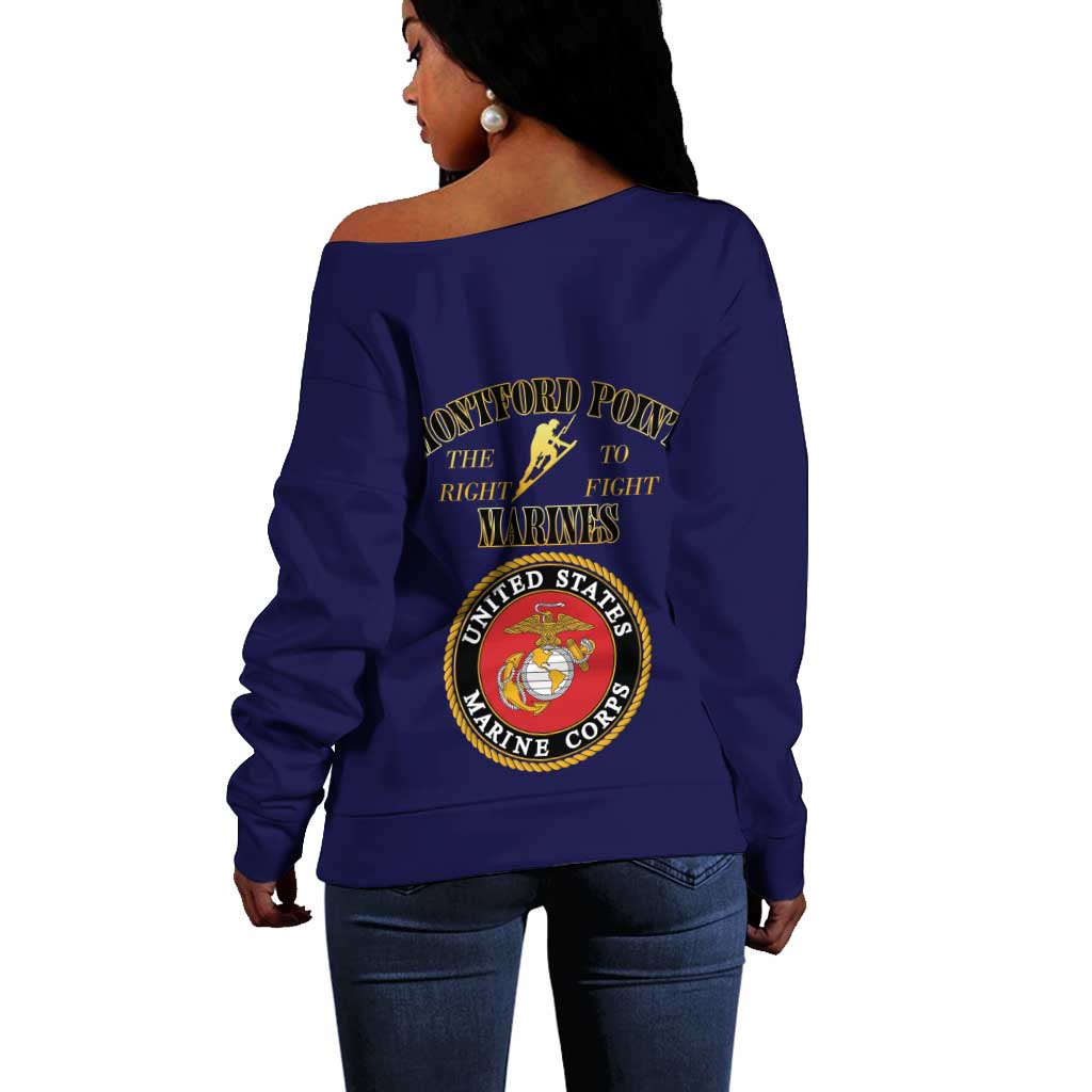 Montford Point Marines Off Shoulder Sweater African American Heroes Navy Blue - African Pride