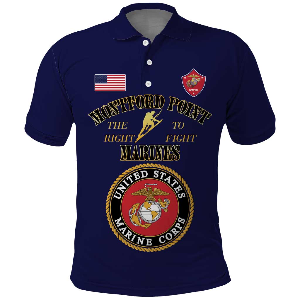 Montford Point Marines Polo Shirt African American Heroes Navy Blue - African Pride