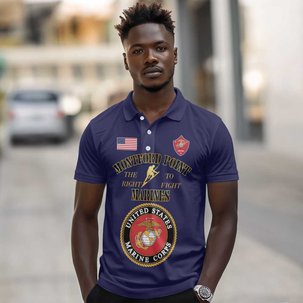 Montford Point Marines Polo Shirt African American Heroes Navy Blue - African Pride
