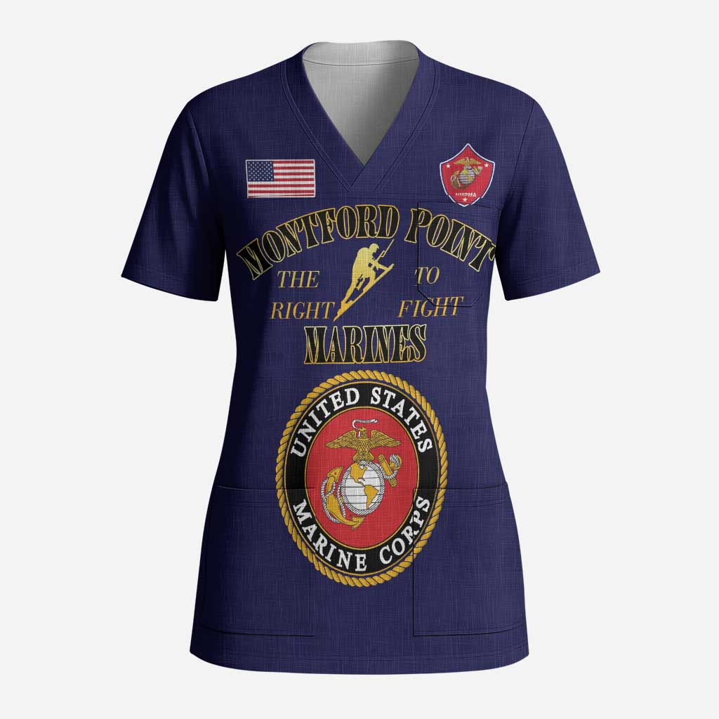Montford Point Marines Scrub Top African American Heroes Navy Blue - African Pride