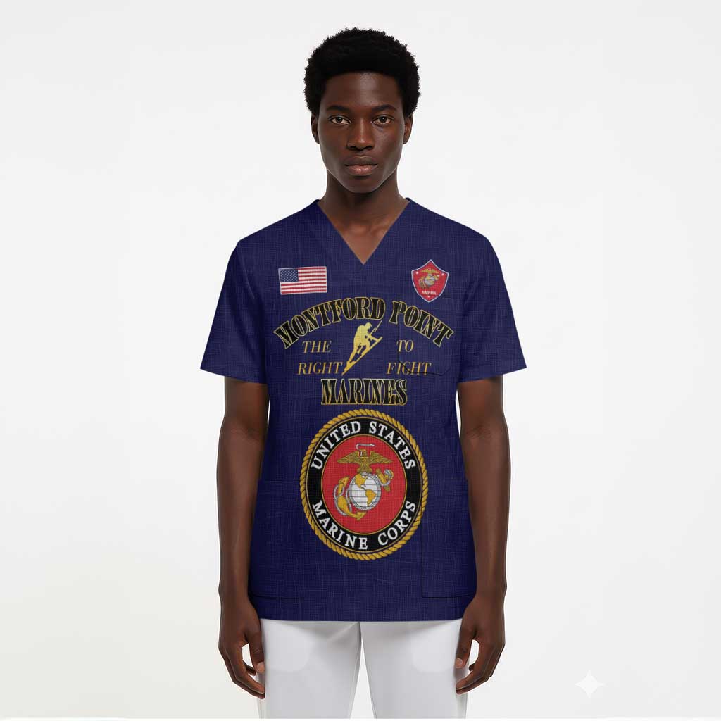 Montford Point Marines Scrub Top African American Heroes Navy Blue - African Pride