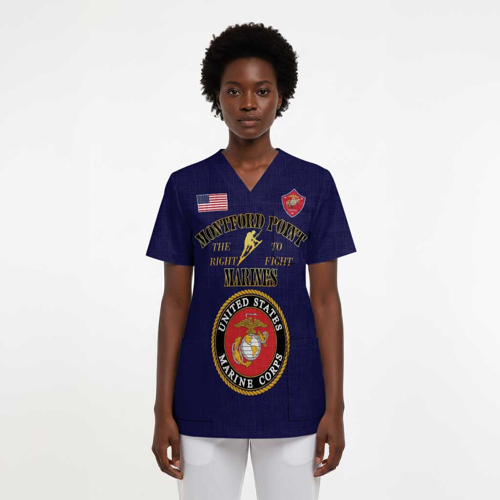 Montford Point Marines Scrub Top African American Heroes Navy Blue - African Pride