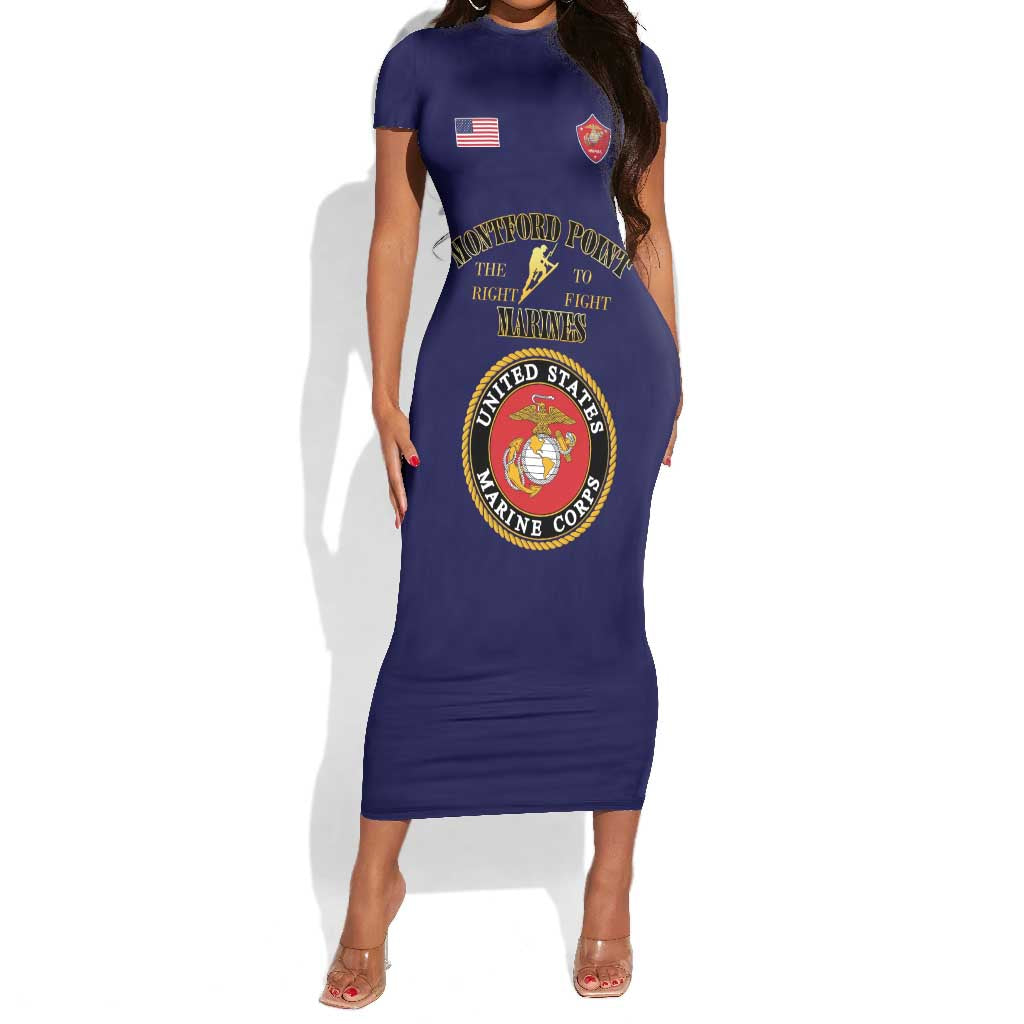 Montford Point Marines Short Sleeve Bodycon Dress African American Heroes Navy Blue - African Pride