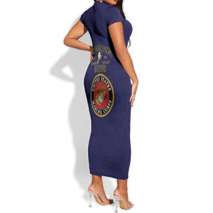 Montford Point Marines Short Sleeve Bodycon Dress African American Heroes Navy Blue - African Pride