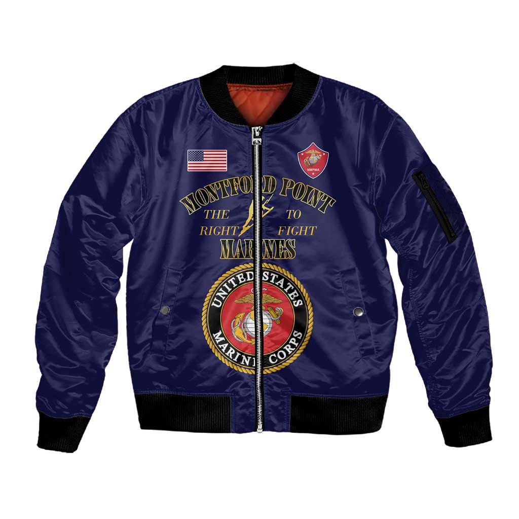 Montford Point Marines Sleeve Zip Bomber Jacket African American Heroes Navy Blue - African Pride