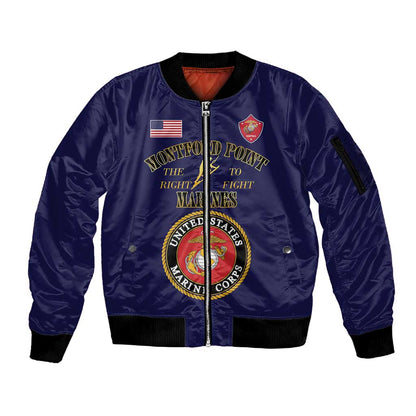 Montford Point Marines Sleeve Zip Bomber Jacket African American Heroes Navy Blue - African Pride