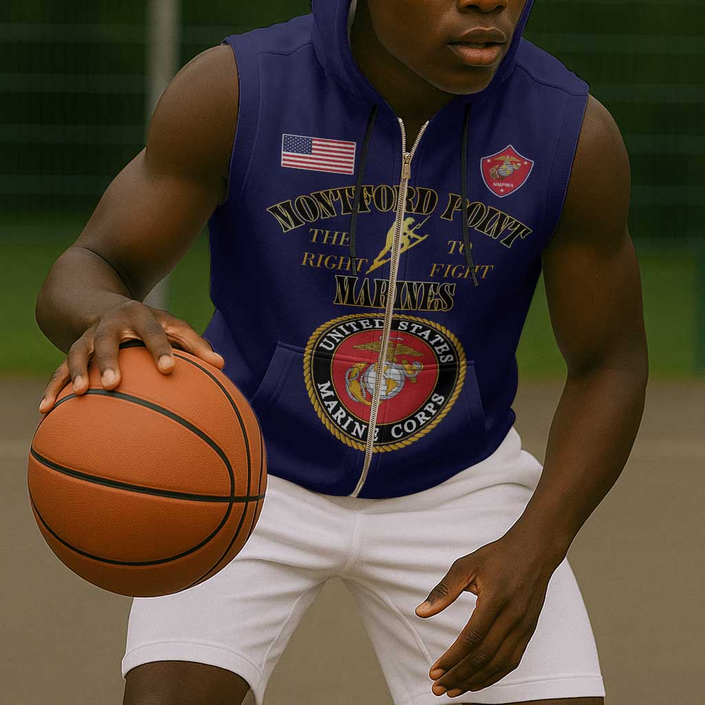 Montford Point Marines Sleeveless Zip Hoodie African American Heroes Navy Blue - African Pride