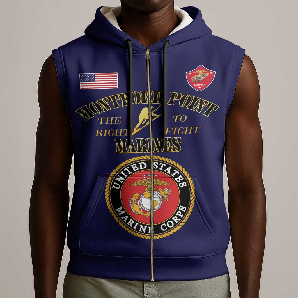 Montford Point Marines Sleeveless Zip Hoodie African American Heroes Navy Blue - African Pride