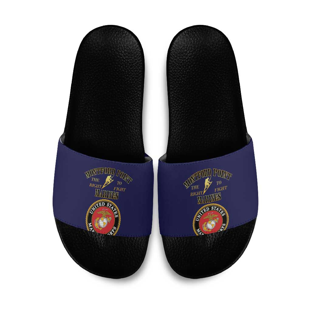 African American Marine Corps Legacy Slide Sandals Montford Point Heritage Navy Blue