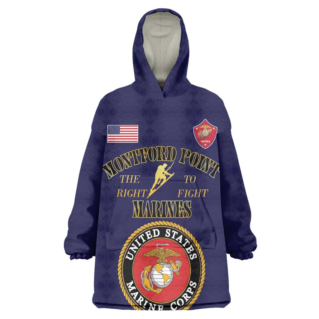 Montford Point Marines Wearable Blanket Hoodie African American Heroes Navy Blue - African Pride