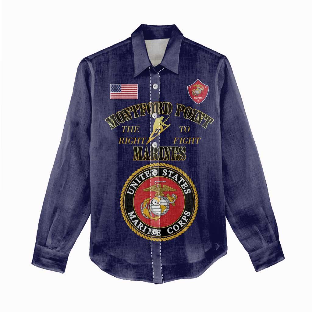 Montford Point Marines Women Casual Shirt African American Heroes Navy Blue - African Pride