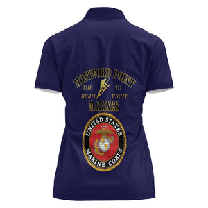Montford Point Marines Women Polo Shirt African American Heroes Navy Blue - African Pride