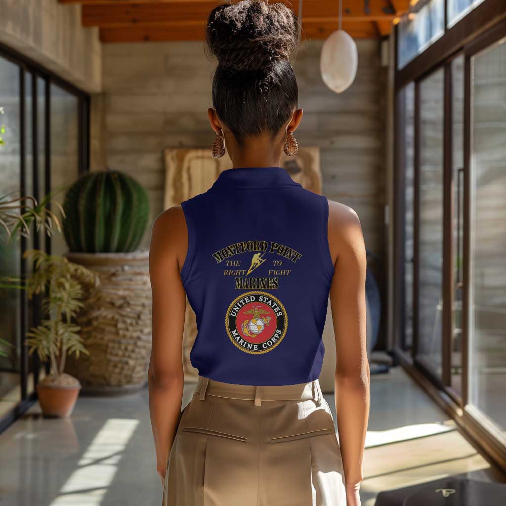 Montford Point Marines Women Sleeveless Polo Shirt African American Heroes Navy Blue - African Pride