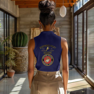 Montford Point Marines Women Sleeveless Polo Shirt African American Heroes Navy Blue - African Pride
