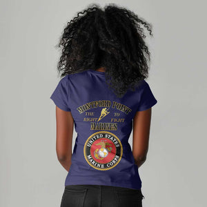 Montford Point Marines Women V-Neck T-Shirt African American Heroes Navy Blue - African Pride